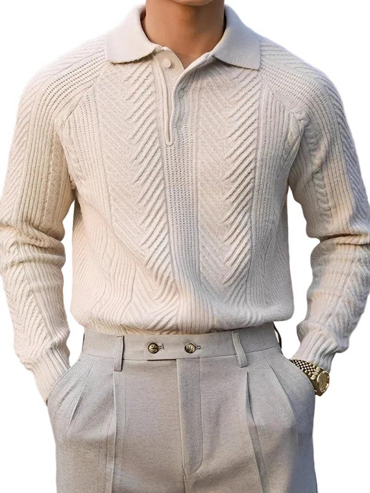 Męski sweter z długim rękawem z teksturowanej dzianiny-Sweaters for Men-Olave