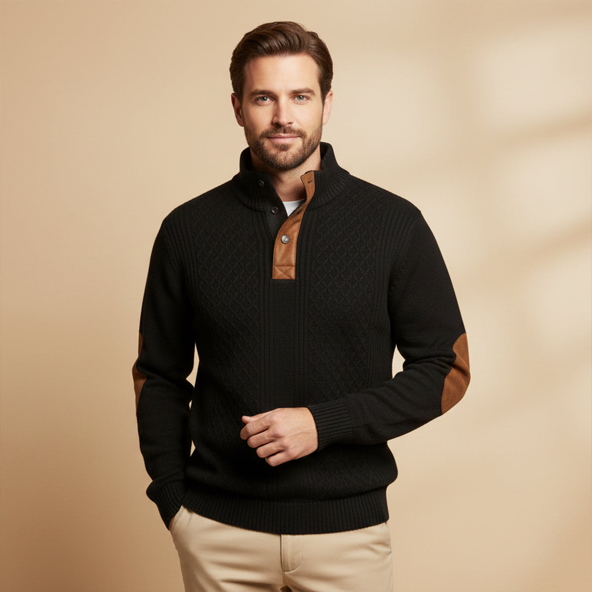 Męski sweter z warkoczowym splotem i zapięciem na guziki-Sweaters for men-Olave
