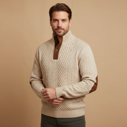 Męski sweter z warkoczowym splotem i zapięciem na guziki-Sweaters for men-Olave