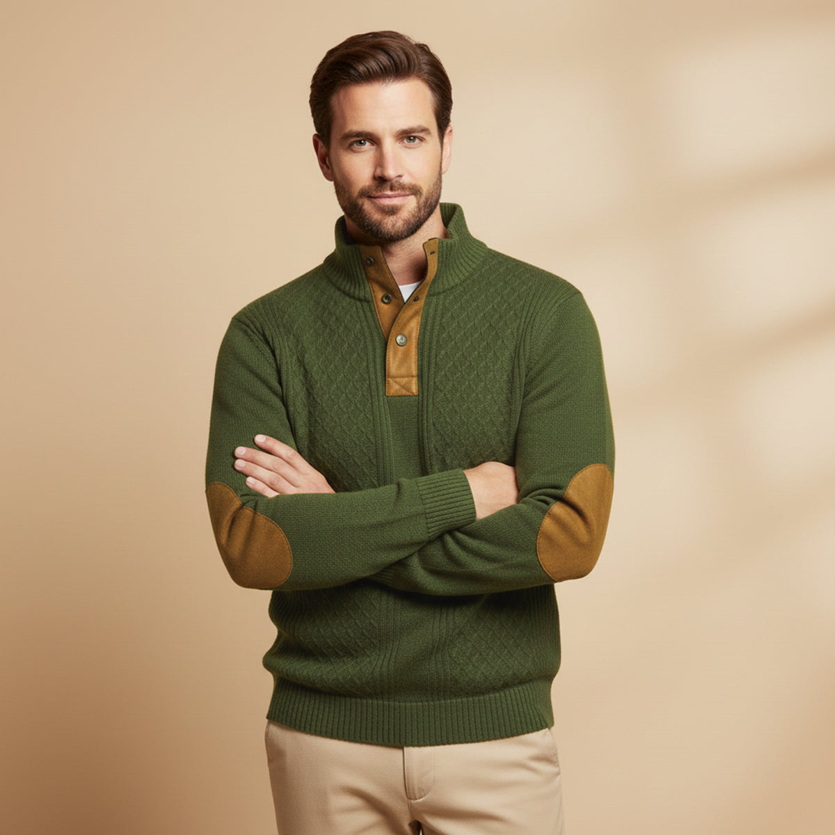 Męski sweter z warkoczowym splotem i zapięciem na guziki-Sweaters for men-Olave