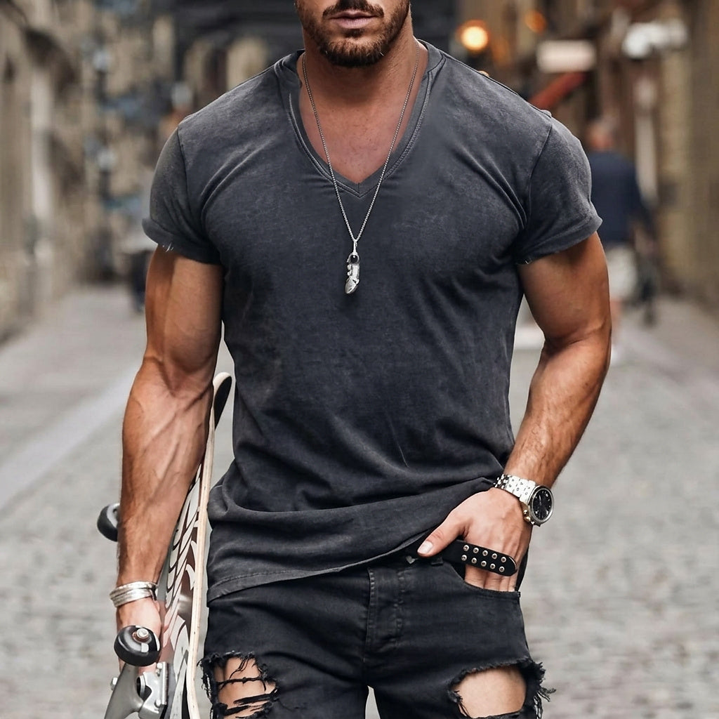 Męski t-shirt z dekoltem w serek i krótkim rękawem-T-shirt for men-Olave