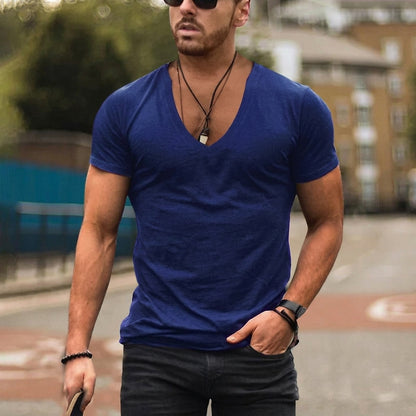 Męski t-shirt z dekoltem w serek i krótkim rękawem-T-shirt for men-Olave