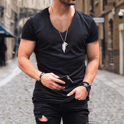 Męski t-shirt z dekoltem w serek i krótkim rękawem-T-shirt for men-Olave