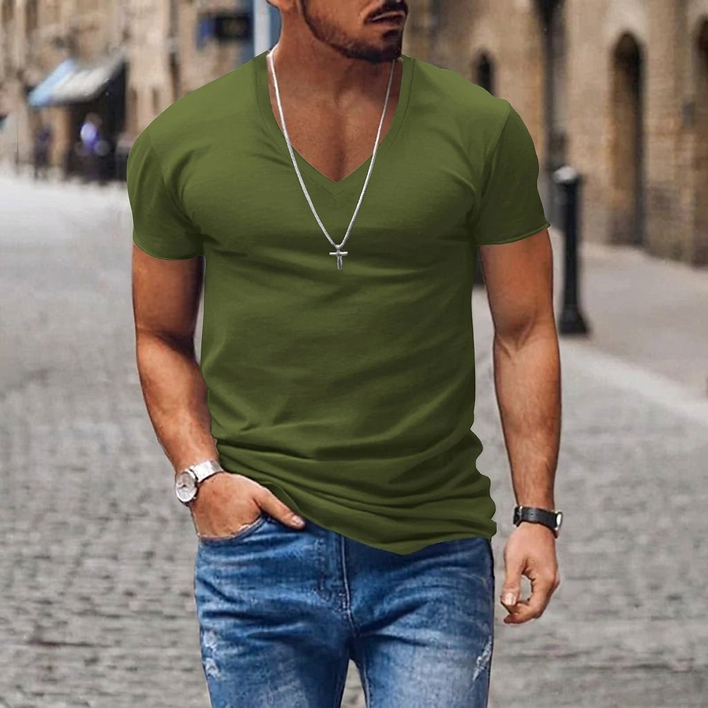 Męski t-shirt z dekoltem w serek i krótkim rękawem-T-shirt for men-Olave