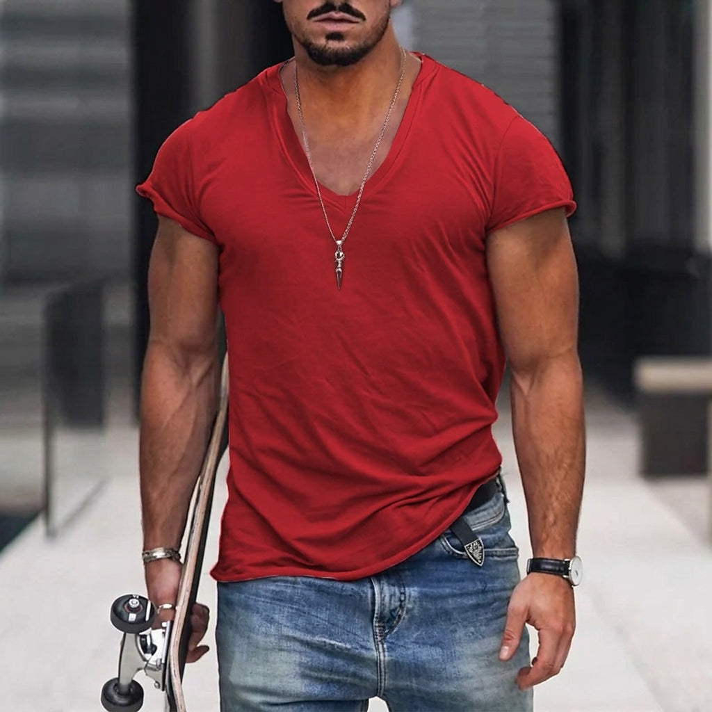 Męski t-shirt z dekoltem w serek i krótkim rękawem-T-shirt for men-Olave