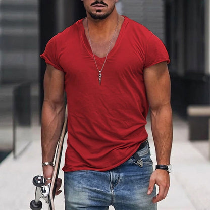 Męski t-shirt z dekoltem w serek i krótkim rękawem-T-shirt for men-Olave