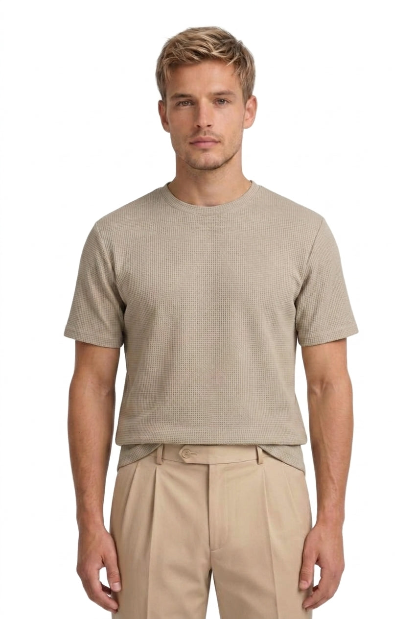 Męski t-shirt z teksturą waflową i krótkimi rękawami-T-shirt for men-Olave