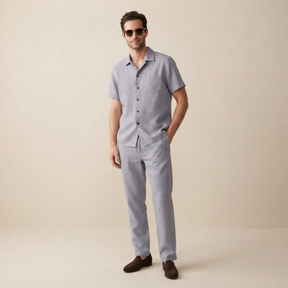 Męski zestaw: koszula z krótkim rękawem i spodnie ze sznurkiem-Sets for Men-Olave