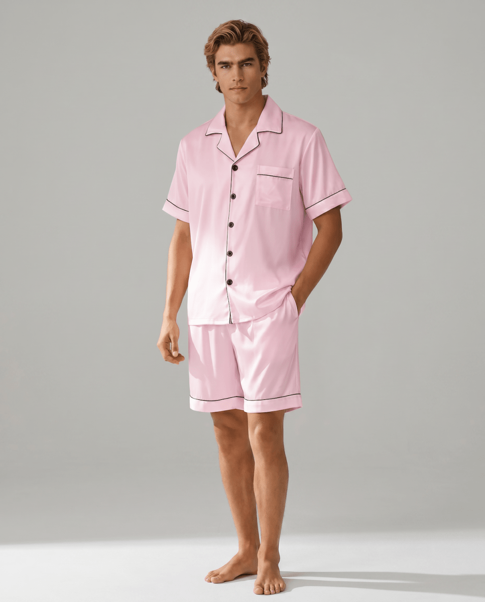Męski zestaw piżamowy z krótkim rękawem i guzikami-Sets for Men-Olave