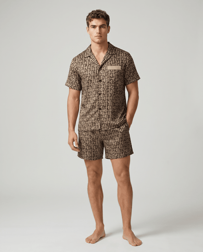 Męski zestaw piżamowy z krótkim rękawem i nadrukiem-Sets for Men-Olave