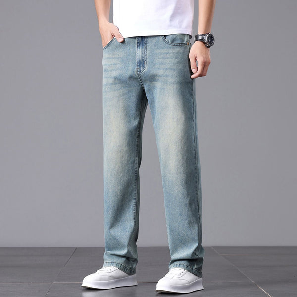Męskie jeansy o luźnym kroju z prostymi nogawkami-Pants for Men-Olave