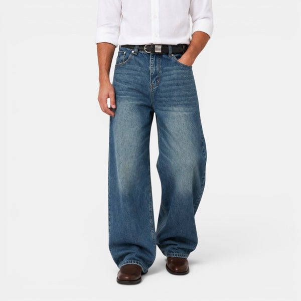 Męskie jeansy retro z szerokimi nogawkami-Pants for Men-Olave