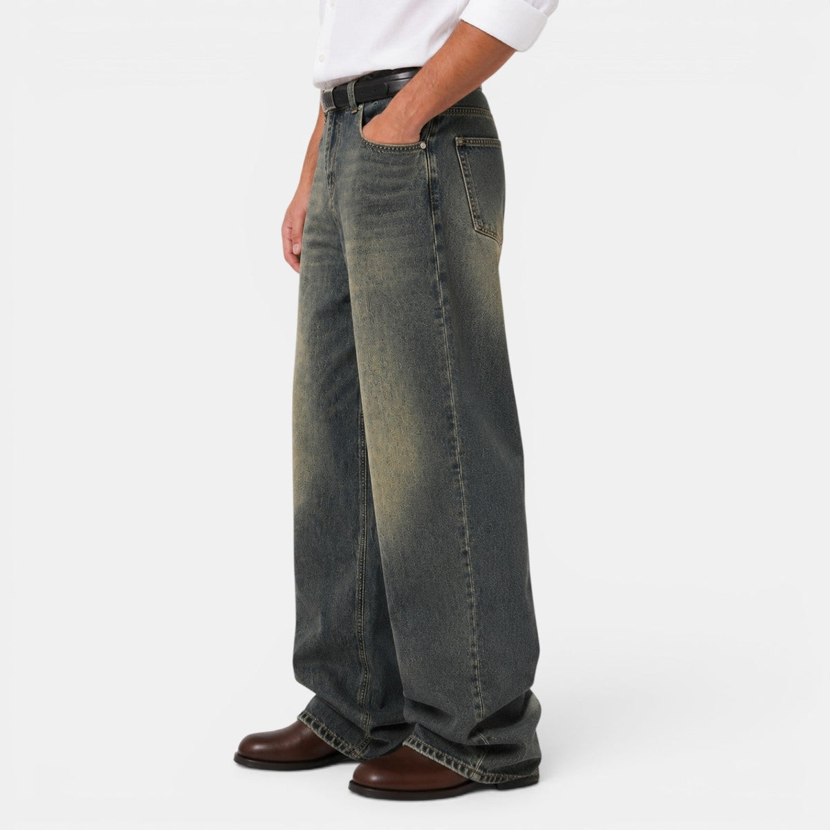 Męskie jeansy retro z szerokimi nogawkami-Pants for Men-Olave