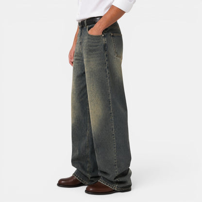Męskie jeansy retro z szerokimi nogawkami-Pants for Men-Olave