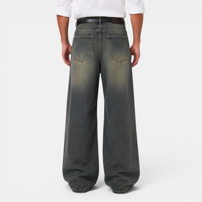 Męskie jeansy retro z szerokimi nogawkami-Pants for Men-Olave