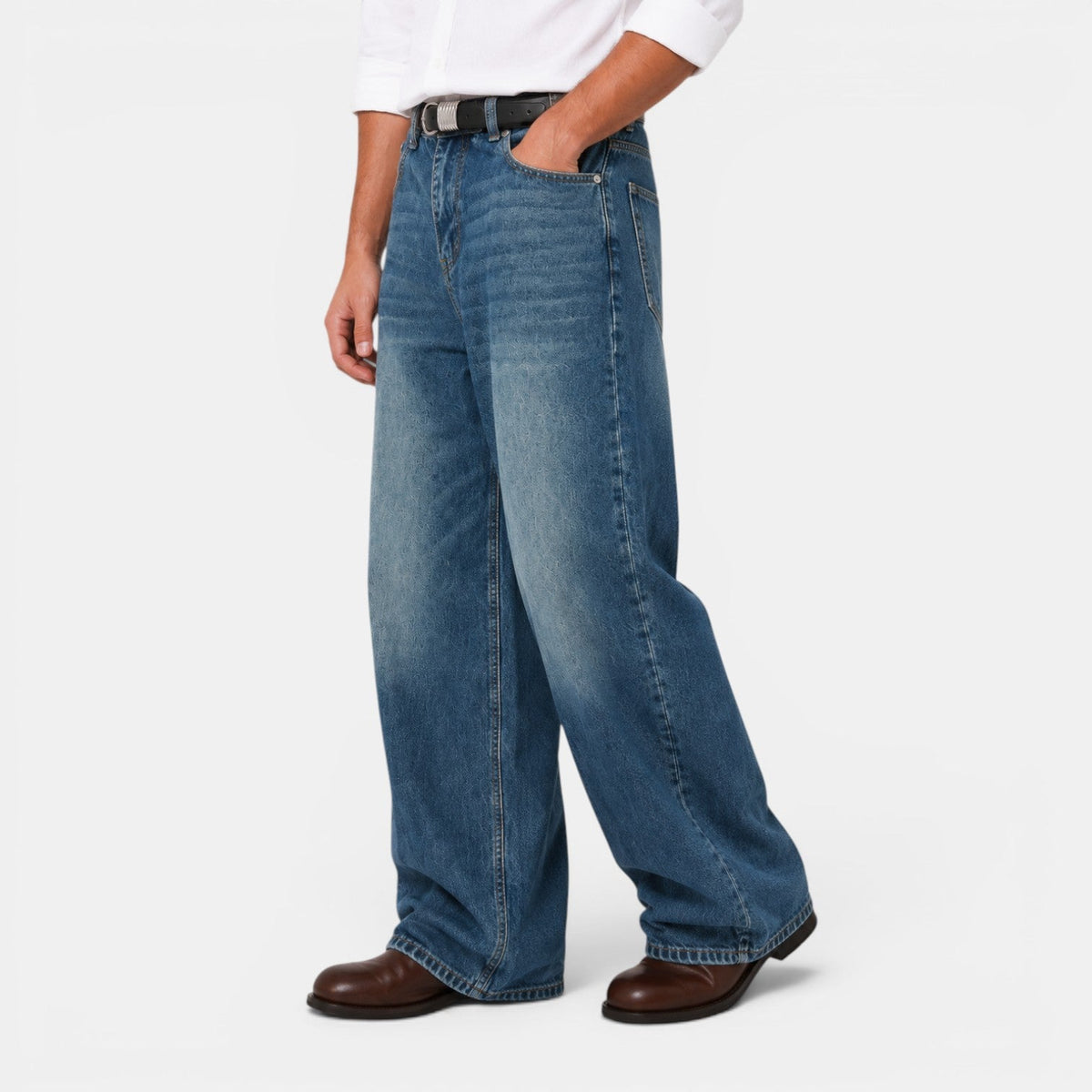 Męskie jeansy retro z szerokimi nogawkami-Pants for Men-Olave