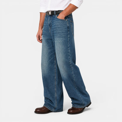 Męskie jeansy retro z szerokimi nogawkami-Pants for Men-Olave