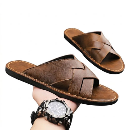 Męskie klapki z krzyżującymi się paskami i widocznymi szwami-Footwear for men-Olave