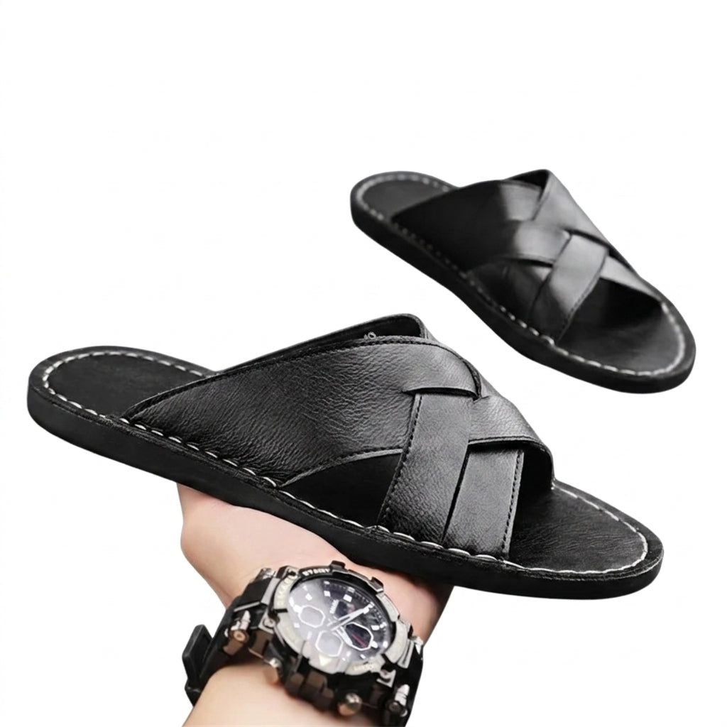 Męskie klapki z krzyżującymi się paskami i widocznymi szwami-Footwear for men-Olave
