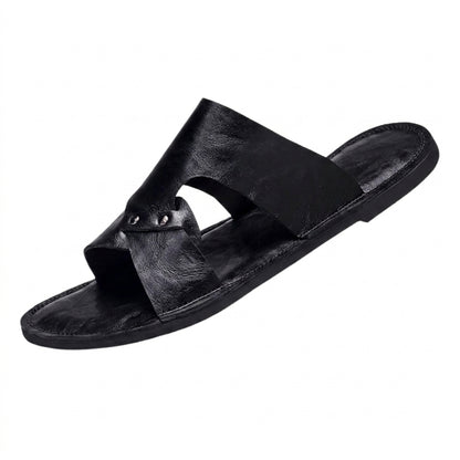 Męskie klapki z szerokim paskiem i metalowymi nitami-Footwear for men-Olave