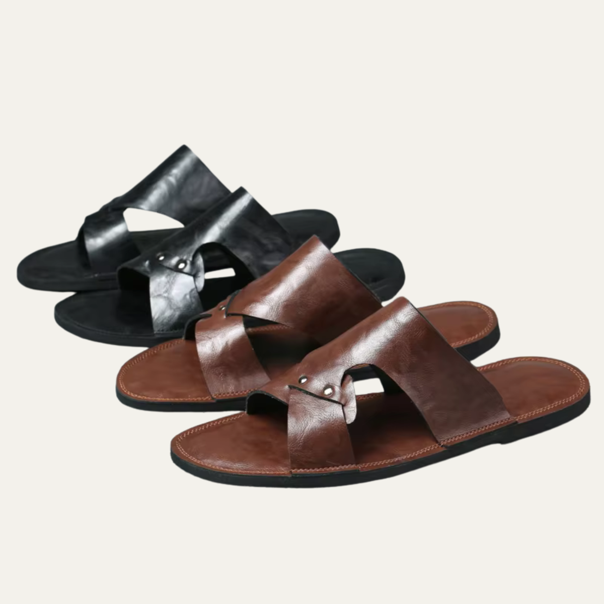 Męskie klapki z szerokim paskiem i metalowymi nitami-Footwear for men-Olave