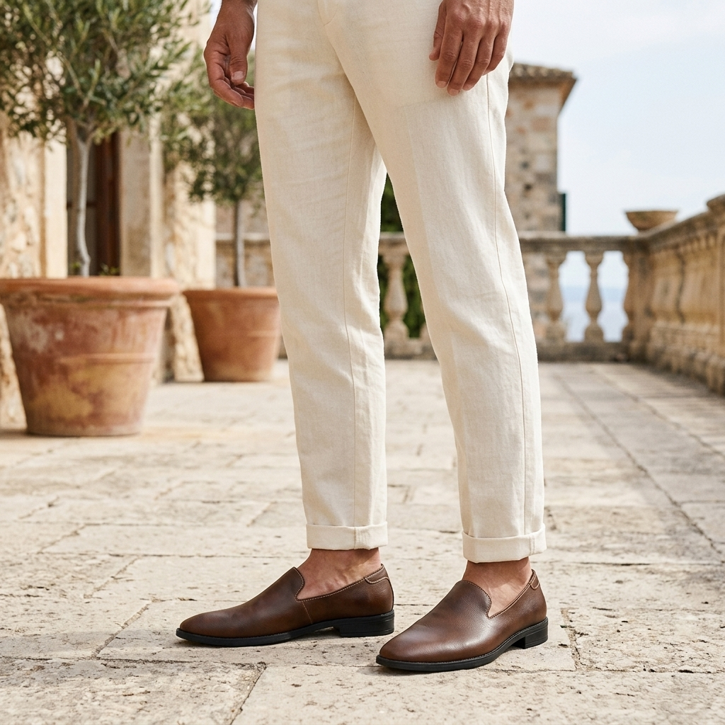 Męskie mokasyny wsuwane o fakturowanym wykończeniu-Footwear for men-Olave