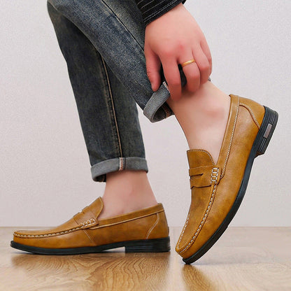 Męskie mokasyny z przeszyciami typu moc-toe-Footwear for men-Olave