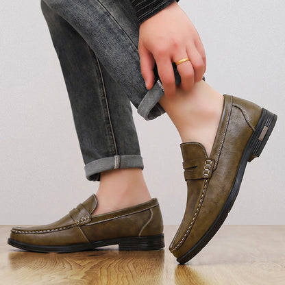 Męskie mokasyny z przeszyciami typu moc-toe-Footwear for men-Olave