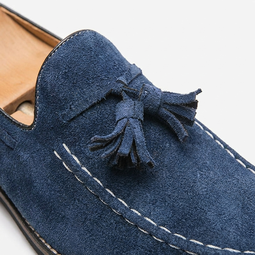 Męskie mokasyny z zamszu z chwostami i kontrastowymi przeszyciami-Footwear for men-Olave