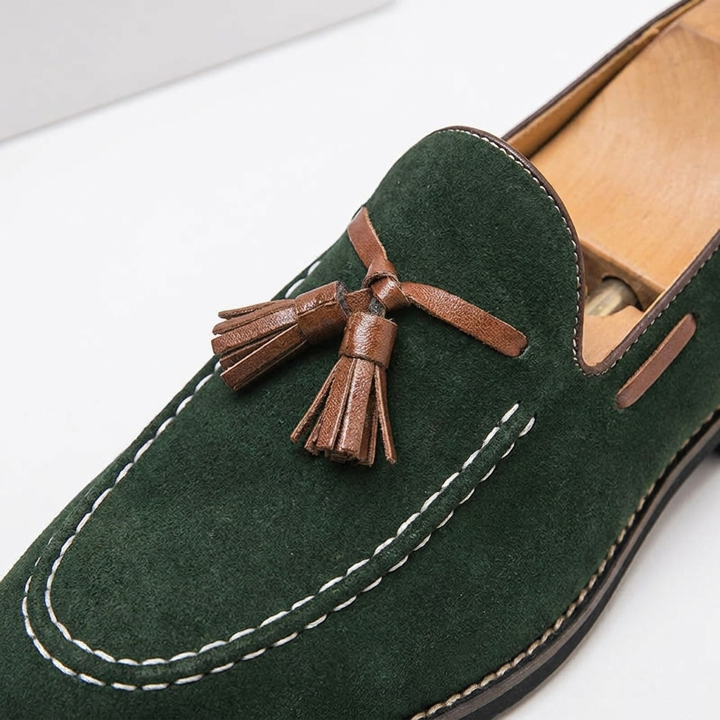 Męskie mokasyny z zamszu z chwostami i kontrastowymi przeszyciami-Footwear for men-Olave