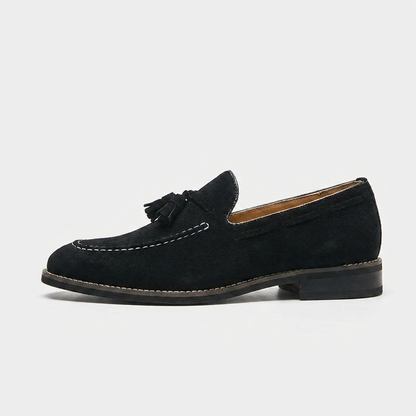 Męskie mokasyny z zamszu z chwostami i kontrastowymi przeszyciami-Footwear for men-Olave