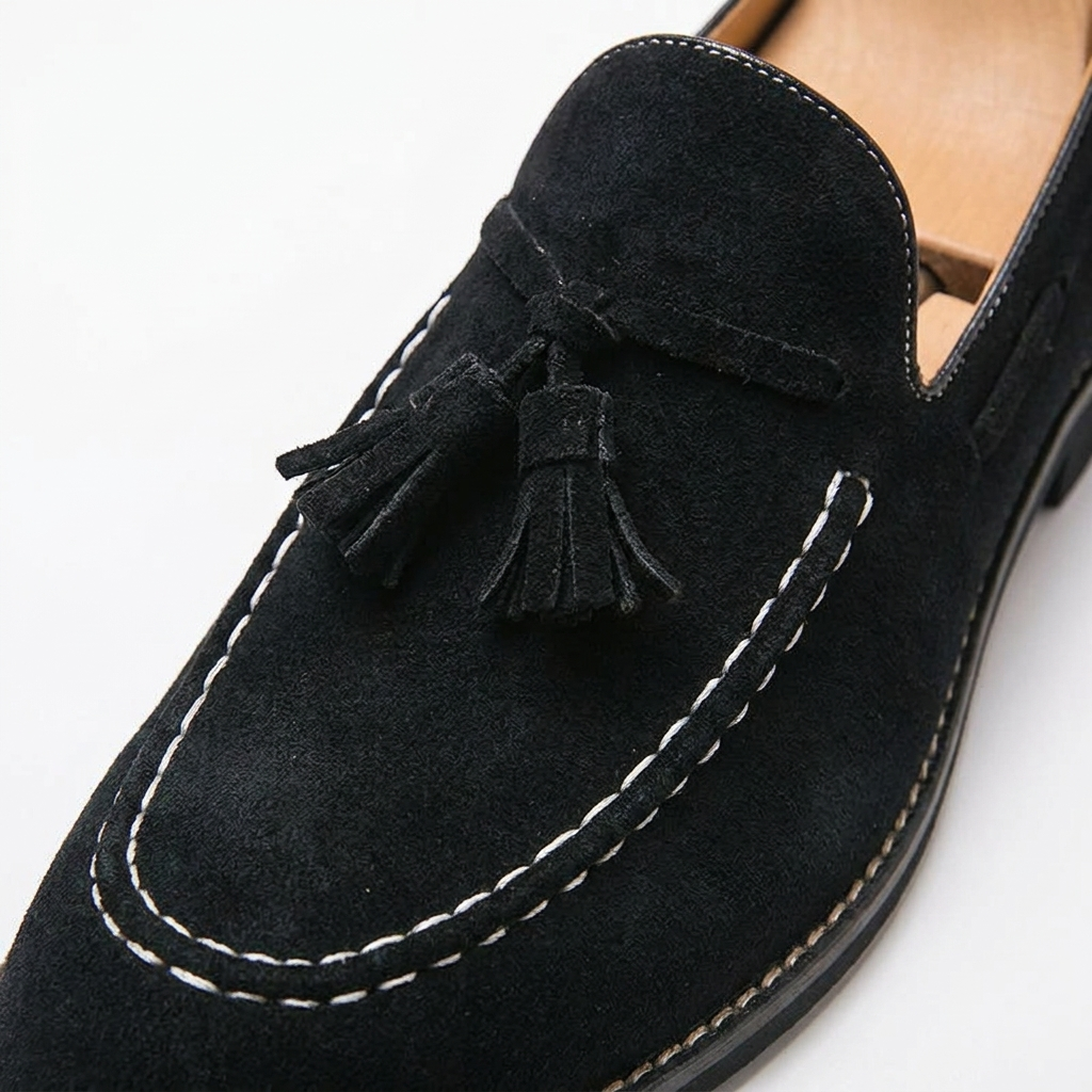 Męskie mokasyny z zamszu z chwostami i kontrastowymi przeszyciami-Footwear for men-Olave