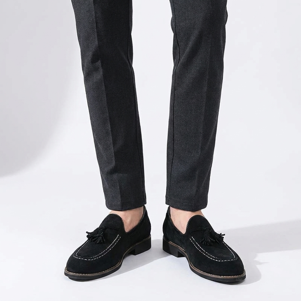 Męskie mokasyny z zamszu z chwostami i kontrastowymi przeszyciami-Footwear for men-Olave