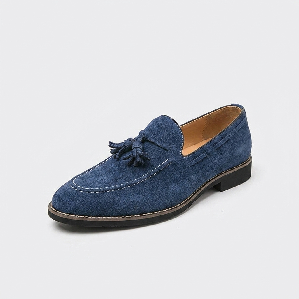 Męskie mokasyny z zamszu z chwostami i kontrastowymi przeszyciami-Footwear for men-Olave