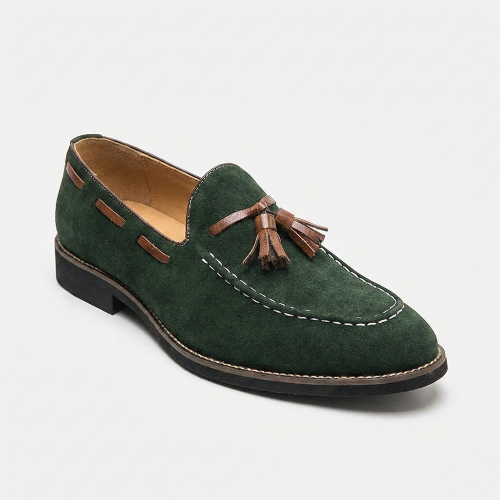 Męskie mokasyny z zamszu z chwostami i kontrastowymi przeszyciami-Footwear for men-Olave