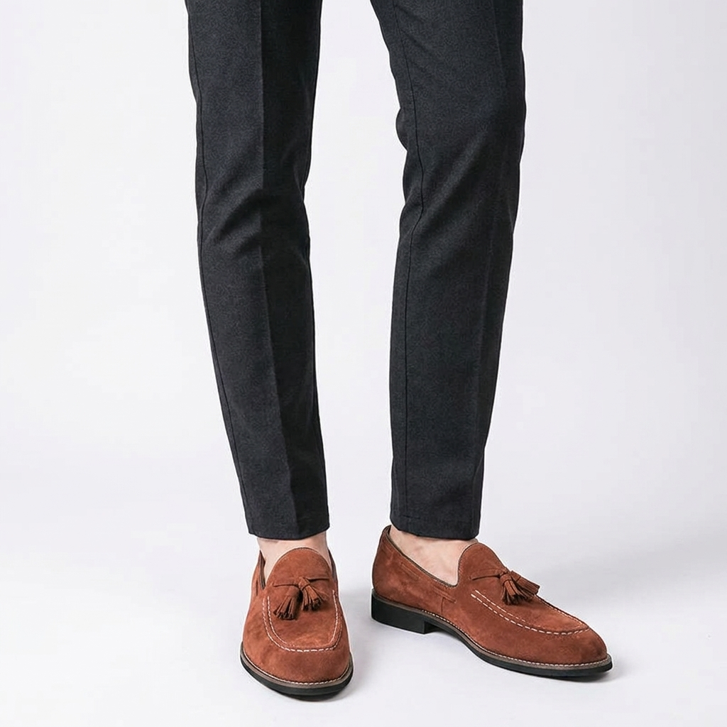 Męskie mokasyny z zamszu z chwostami i kontrastowymi przeszyciami-Footwear for men-Olave
