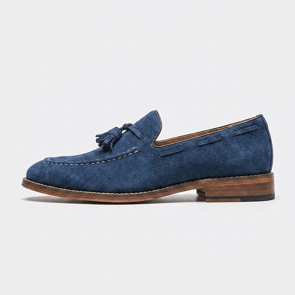 Męskie mokasyny z zamszu z chwostami i kontrastowymi przeszyciami-Footwear for men-Olave