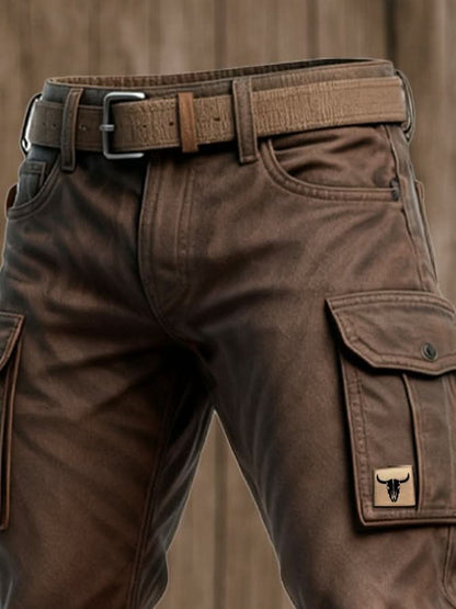 Męskie spodnie cargo typu utility z paskiem-Pants for Men-Olave
