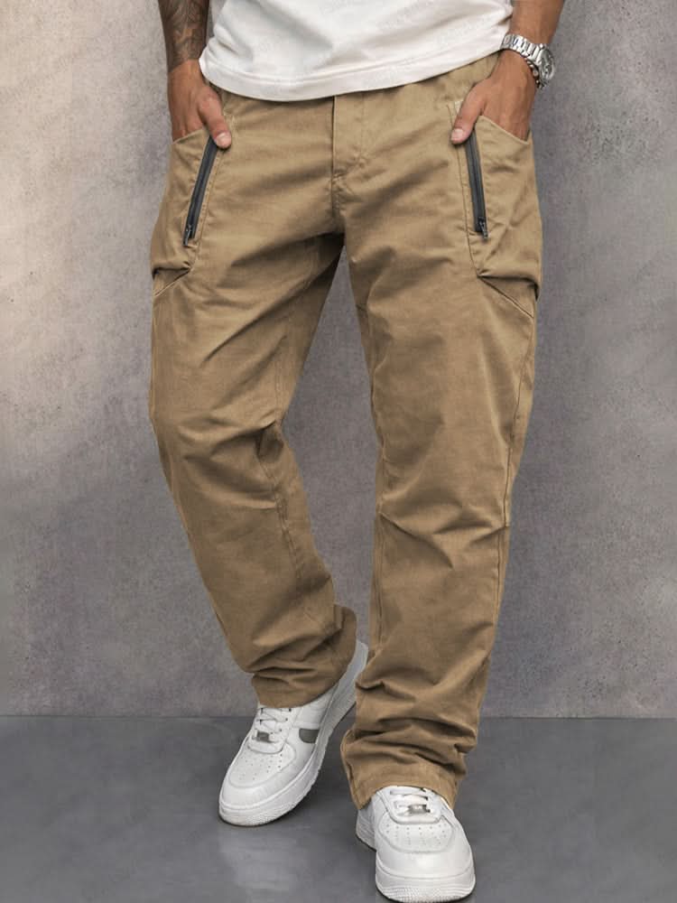 Męskie spodnie cargo z kieszeniami na zamek-Pants for Men-Olave