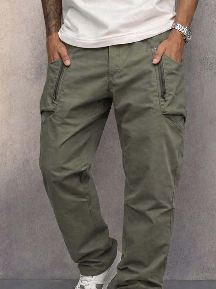 Męskie spodnie cargo z kieszeniami na zamek-Pants for Men-Olave