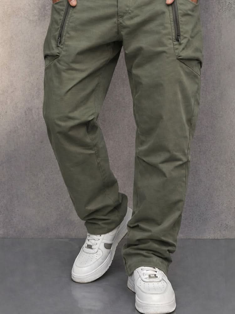 Męskie spodnie cargo z kieszeniami na zamek-Pants for Men-Olave