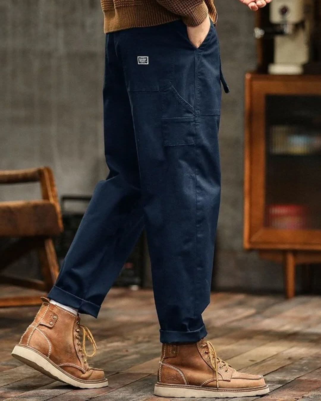 Męskie spodnie cargo z naszywanymi kieszeniami i paskiem-Pants for Men-Olave