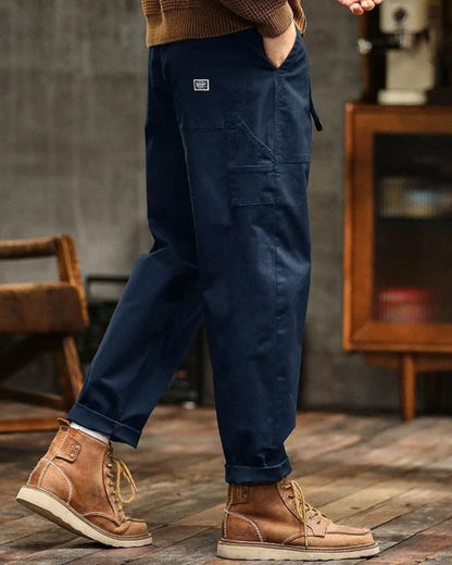 Męskie spodnie cargo z naszywanymi kieszeniami i paskiem-Pants for Men-Olave