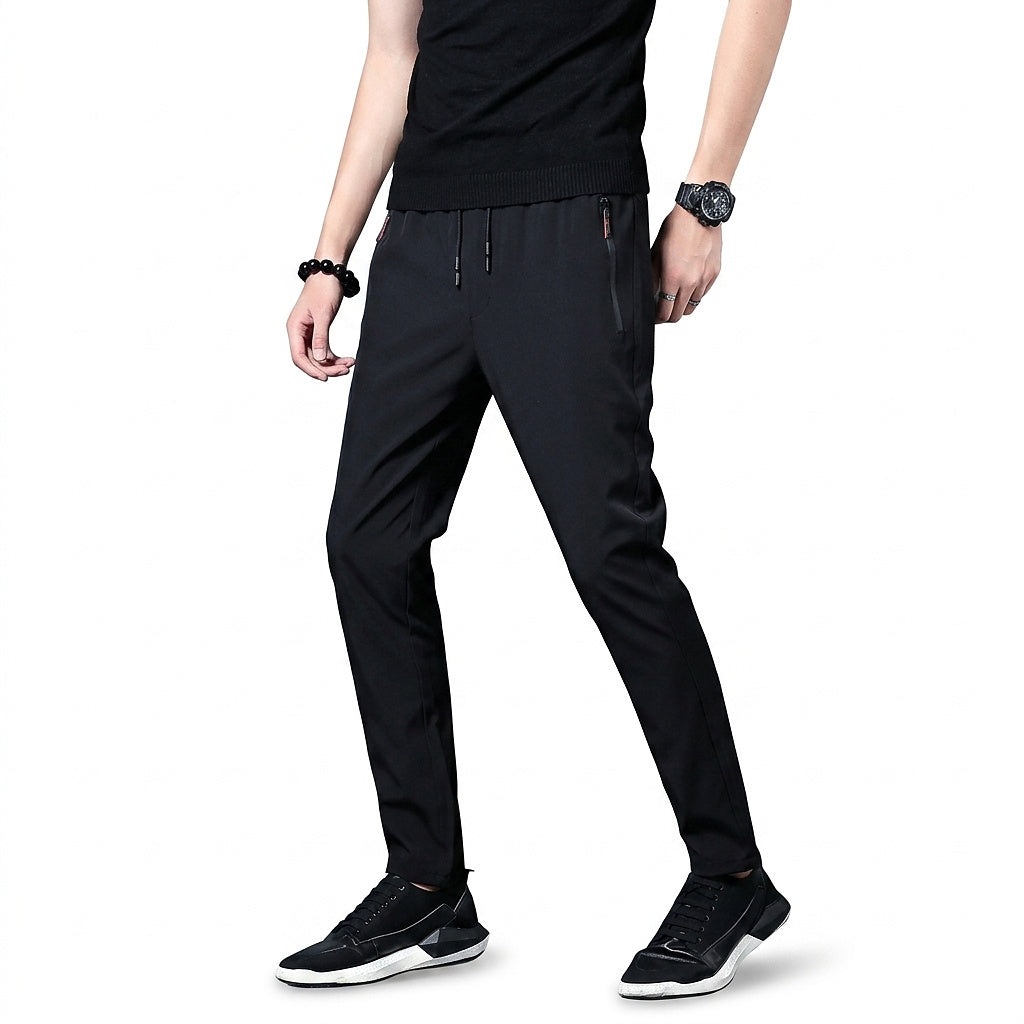 Męskie spodnie joggery slim fit z kieszeniami na zamek-Pants for Men-Olave