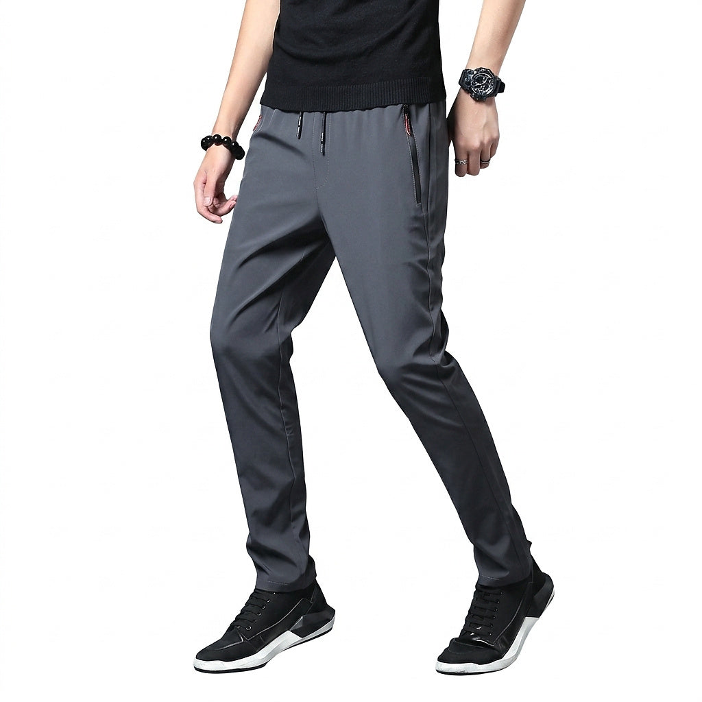 Męskie spodnie joggery slim fit z kieszeniami na zamek-Pants for Men-Olave