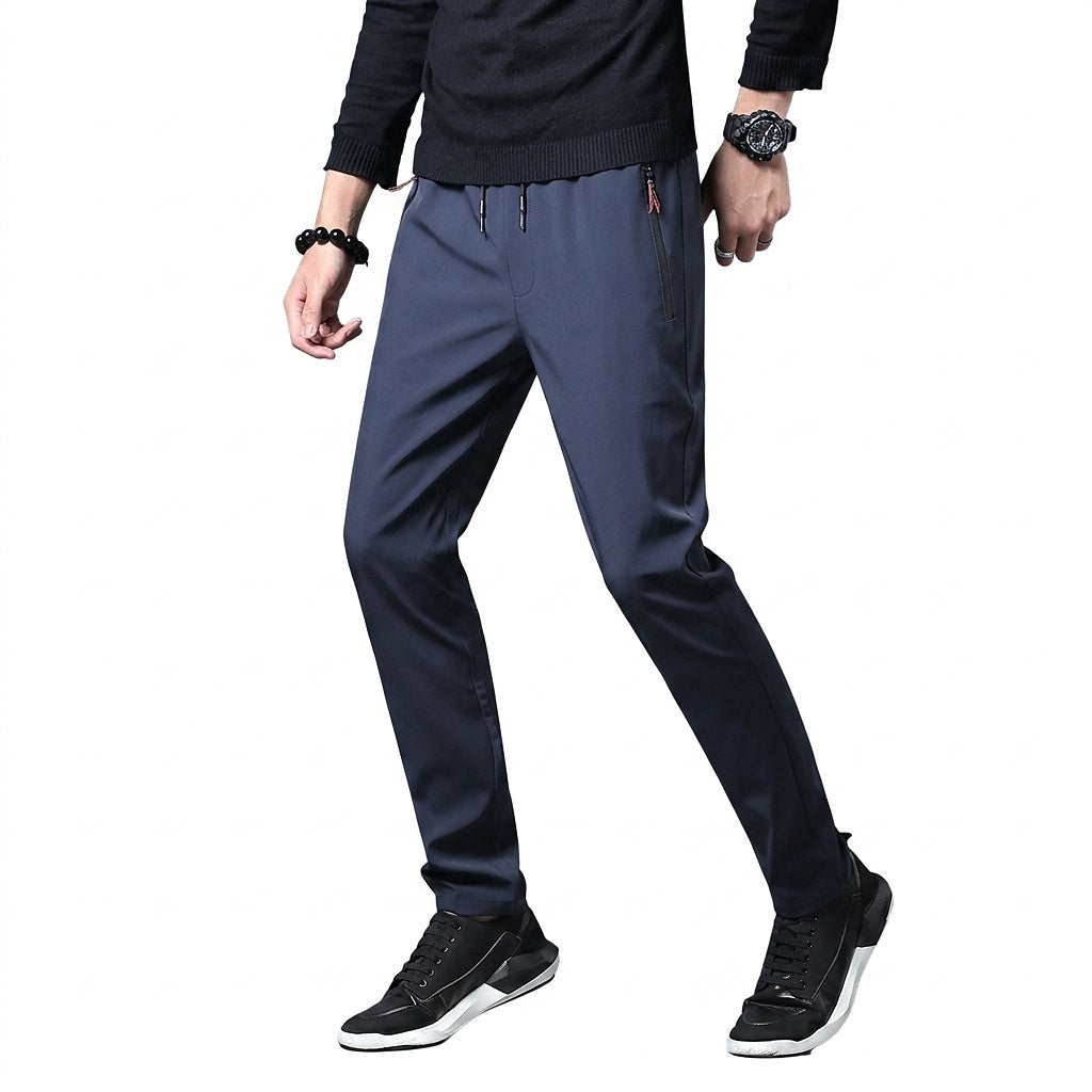 Męskie spodnie joggery slim fit z kieszeniami na zamek-Pants for Men-Olave