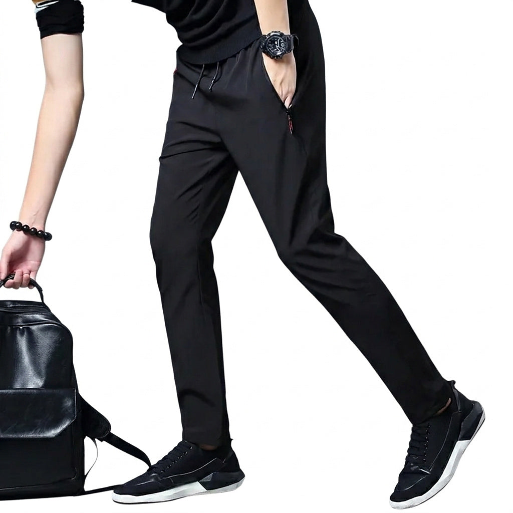 Męskie spodnie joggery slim fit z kieszeniami na zamek-Pants for Men-Olave