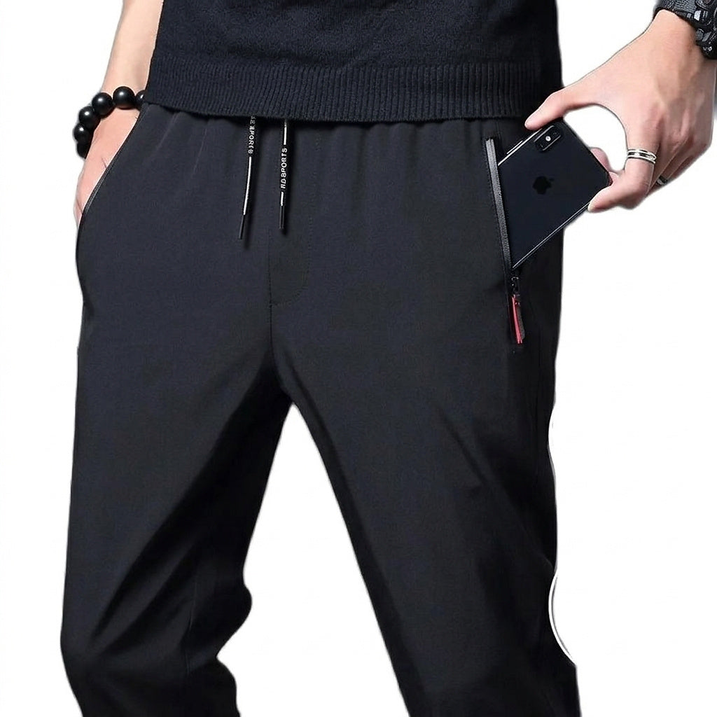 Męskie spodnie joggery slim fit z kieszeniami na zamek-Pants for Men-Olave
