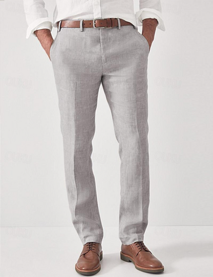 Męskie spodnie lniane ze szlufkami-Pants for Men-Olave