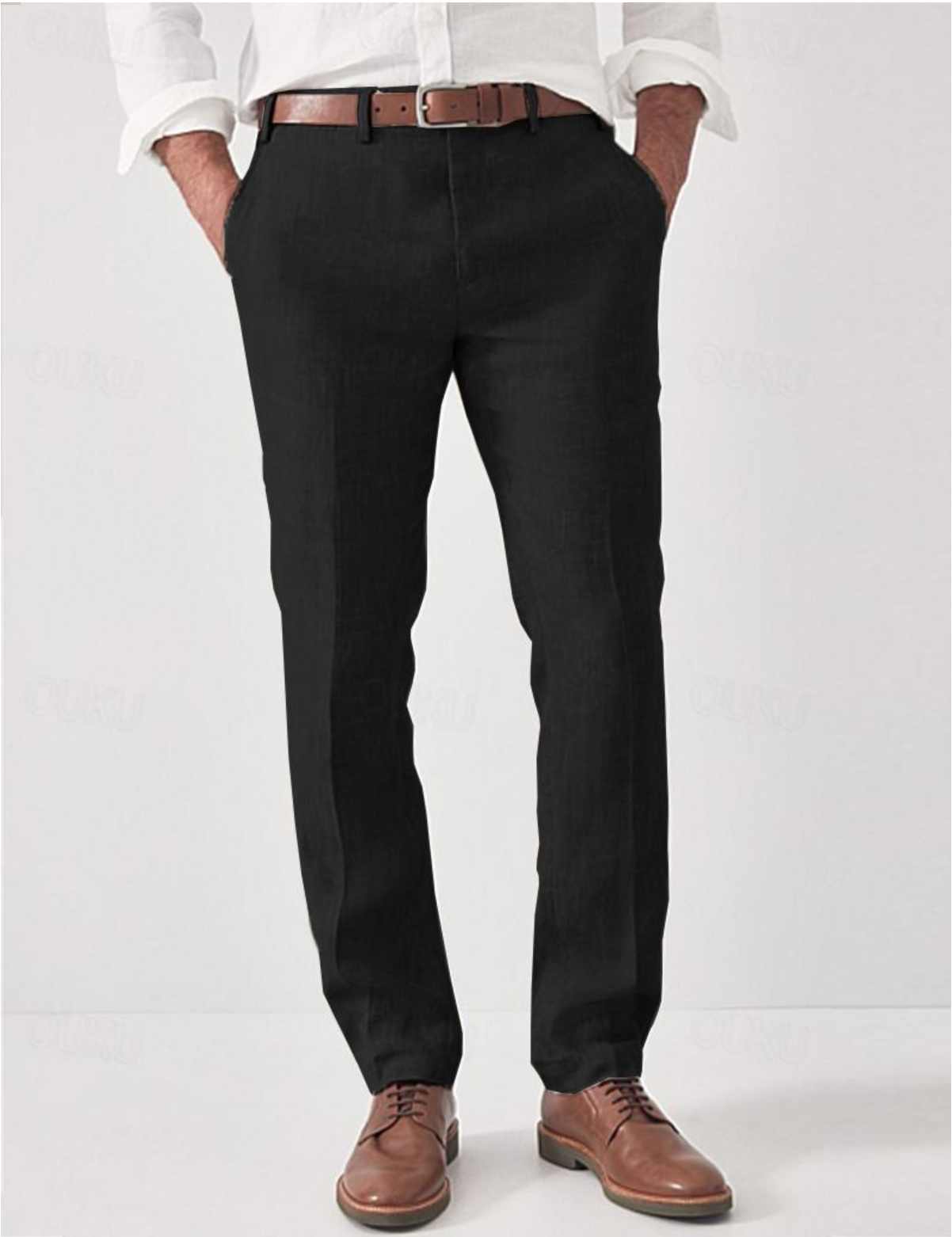 Męskie spodnie lniane ze szlufkami-Pants for Men-Olave